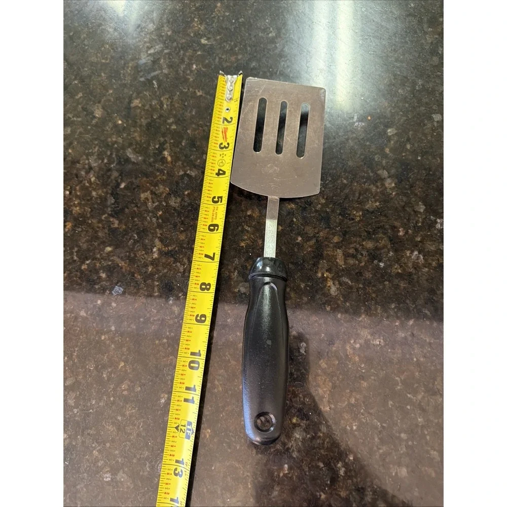 Vintage Metal Slotted Spatula Black Handle Serving Utensil 12 Inch